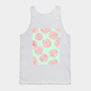 Pastel Pink and Green Roses Tank Top